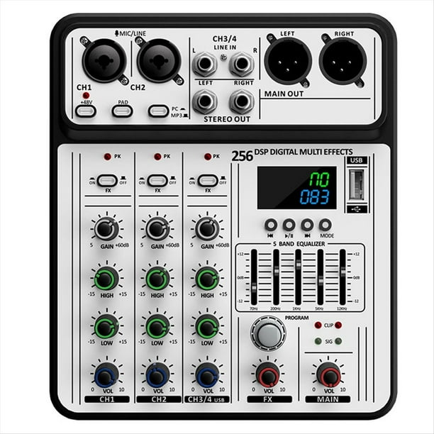 Mezclador de Audio Profesional D-04 de 4 Canales, 256DSP, USB, Bluetooth, para DJ