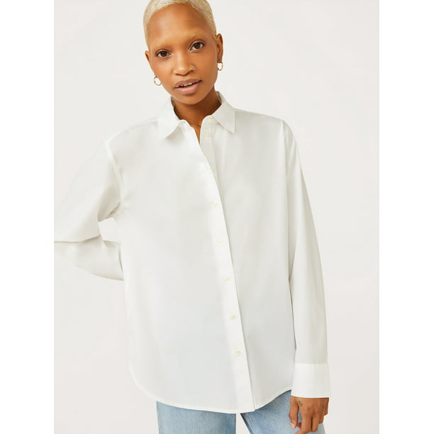 Free Assembly Women’s Boyfriend Shirt with Long Sleeves - Walmart.com
