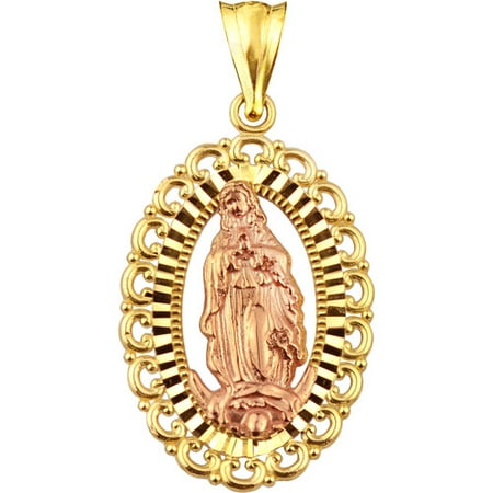 - US GOLD Handcrafted 10kt Gold Virgin Mary Oval Medallion Charm Pendant