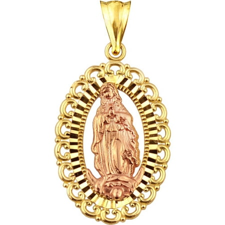 US GOLD Handcrafted 10kt Gold Virgin Mary Oval Medallion Charm Pendant