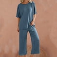 thumbnail image 5 of Gfyviroh Womens Pajama Sets 2 Piece Loose Short Sleeve Pajamas Sets Comfortable Wide Leg Full Length Plain Soft Lounge Sets, 5 of 5