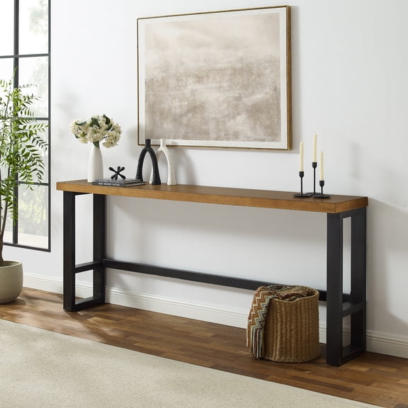 Contemporary Home Living Distressed Rectangular Sofa Bar Table - 84" - Brown and Black
