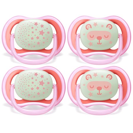 Philips Avent Ultra Air Nighttime Pacifier, 6-18 Months, Pink, 4 Pack, SCF376/44