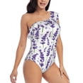 thumbnail image 3 of Rateoe Lavender Flowers Pattern Women One Piece Swimsuits Tummy Control One Shoulder Bathing Suits Ruffle Swimwear-Small, 3 of 6