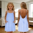 thumbnail image 2 of Xudanell Backless Cami Dress Girls Open Back Mini Linen Dress Spaghetti Strap Summer Beach Vacation Flowy Sundress for Kids (Sky Blue, 9-10 Years), 2 of 5