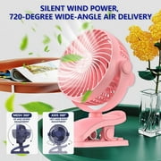 JeashCHAT Clip-on Fan , Small Desk Fan, Personal Cooling Fan with Sturdy Clamp, 3 Speeds 720 Degree Rotation USB Plug in Quiet Little Fan for Bedroom Office Dorm (Pink)