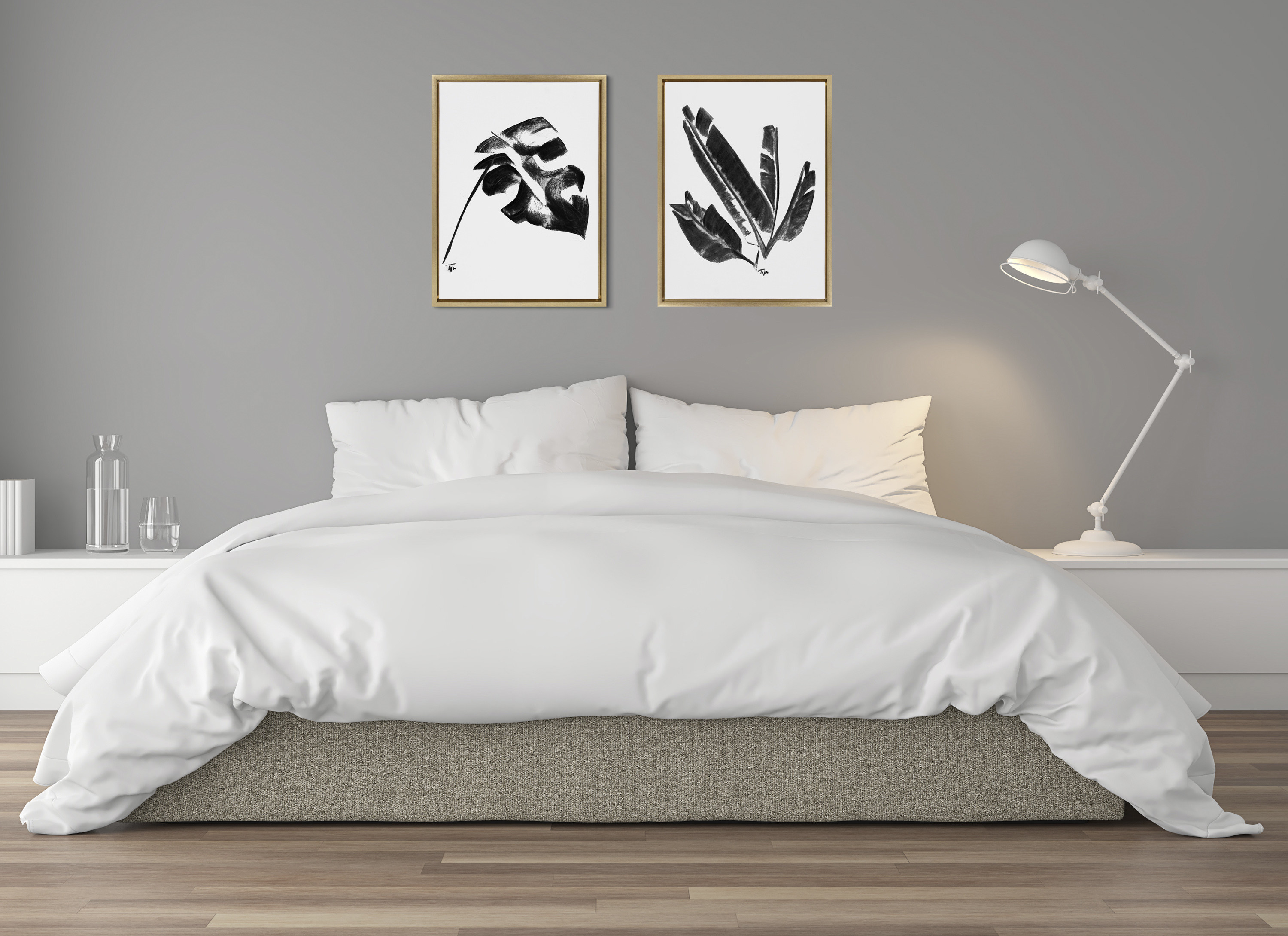 Sylvie 582 Monstera and 583 Banana Leaf 18 in x 24 in Framed Painting Canvas Art Prints, by Kate and Laurel Set of 2