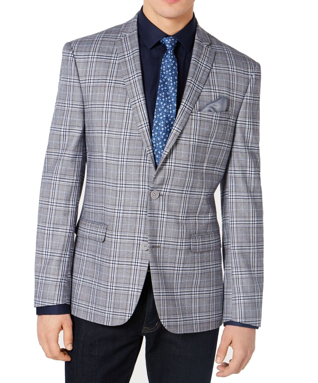 Bar III Mens Suit Jacket L Plaid Slim 