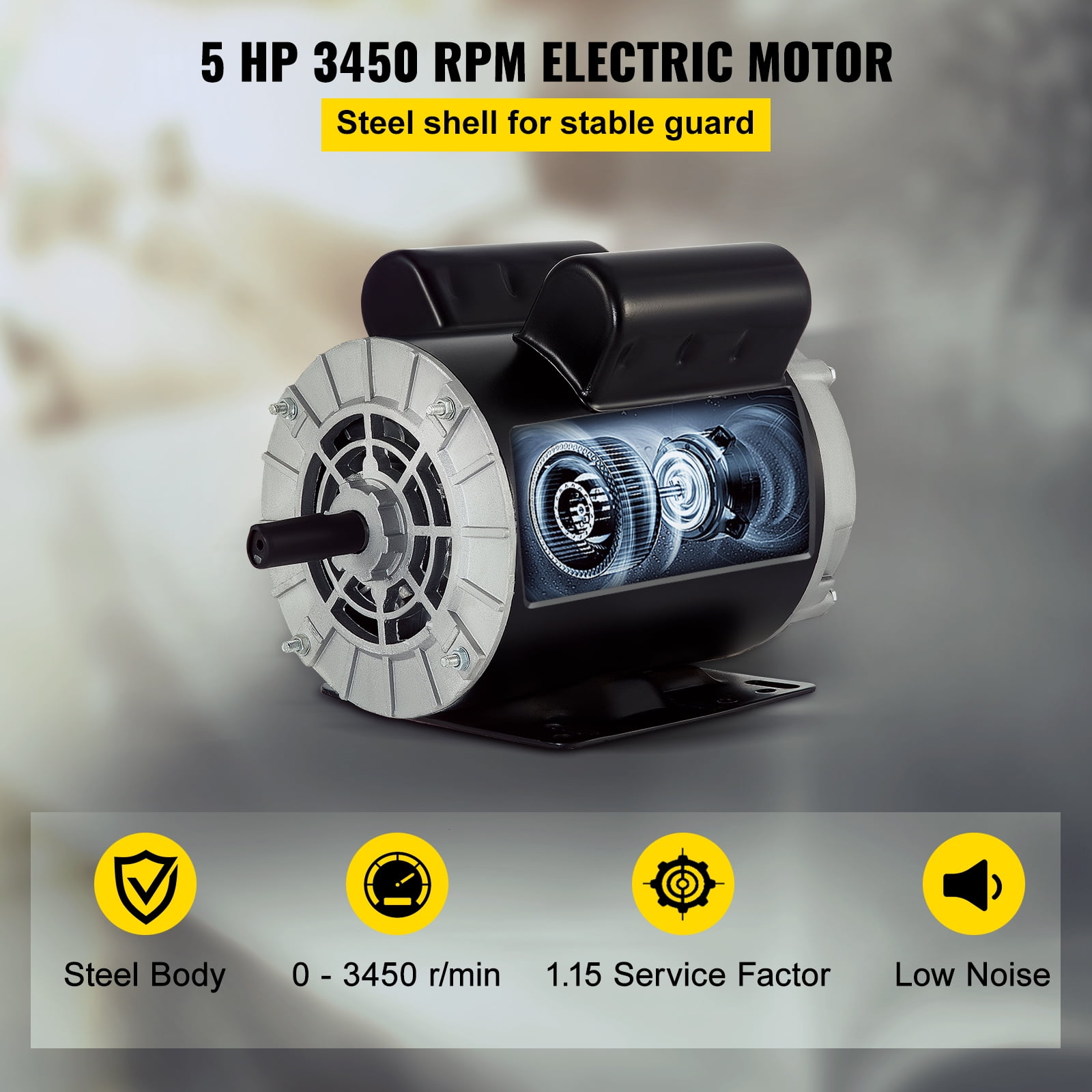 VEVOR 5 Hp Electric Motor 3.1 kw Rated Speed 3450 Rpm Single Phase Motor AC  208-230V Air Compressor Motor Suit for Home and Small Shop Air Compressors  