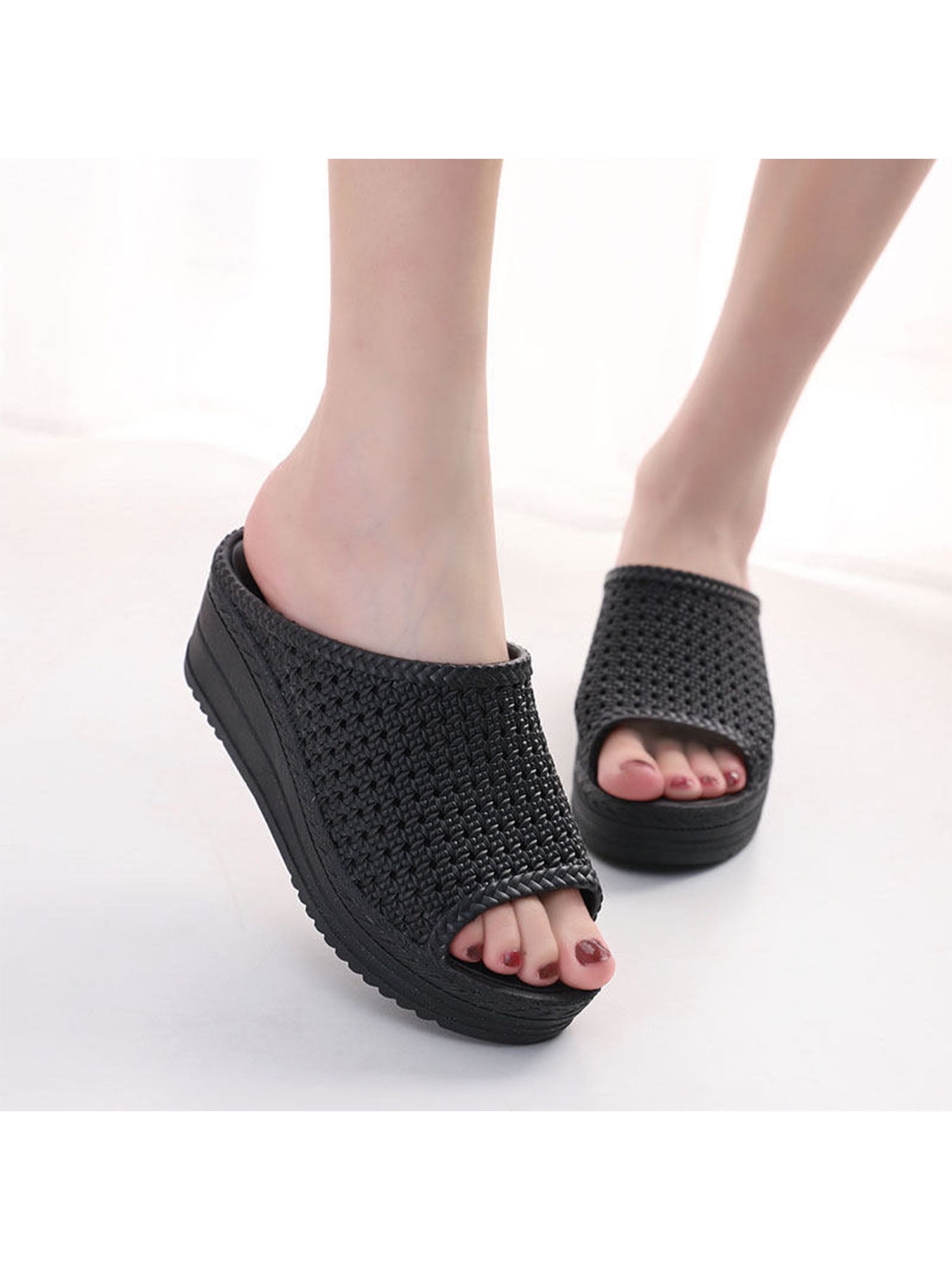 Womens Summer Mules Wedge Sandals Heels Platform Slippers Open Toe Sliders Shoes