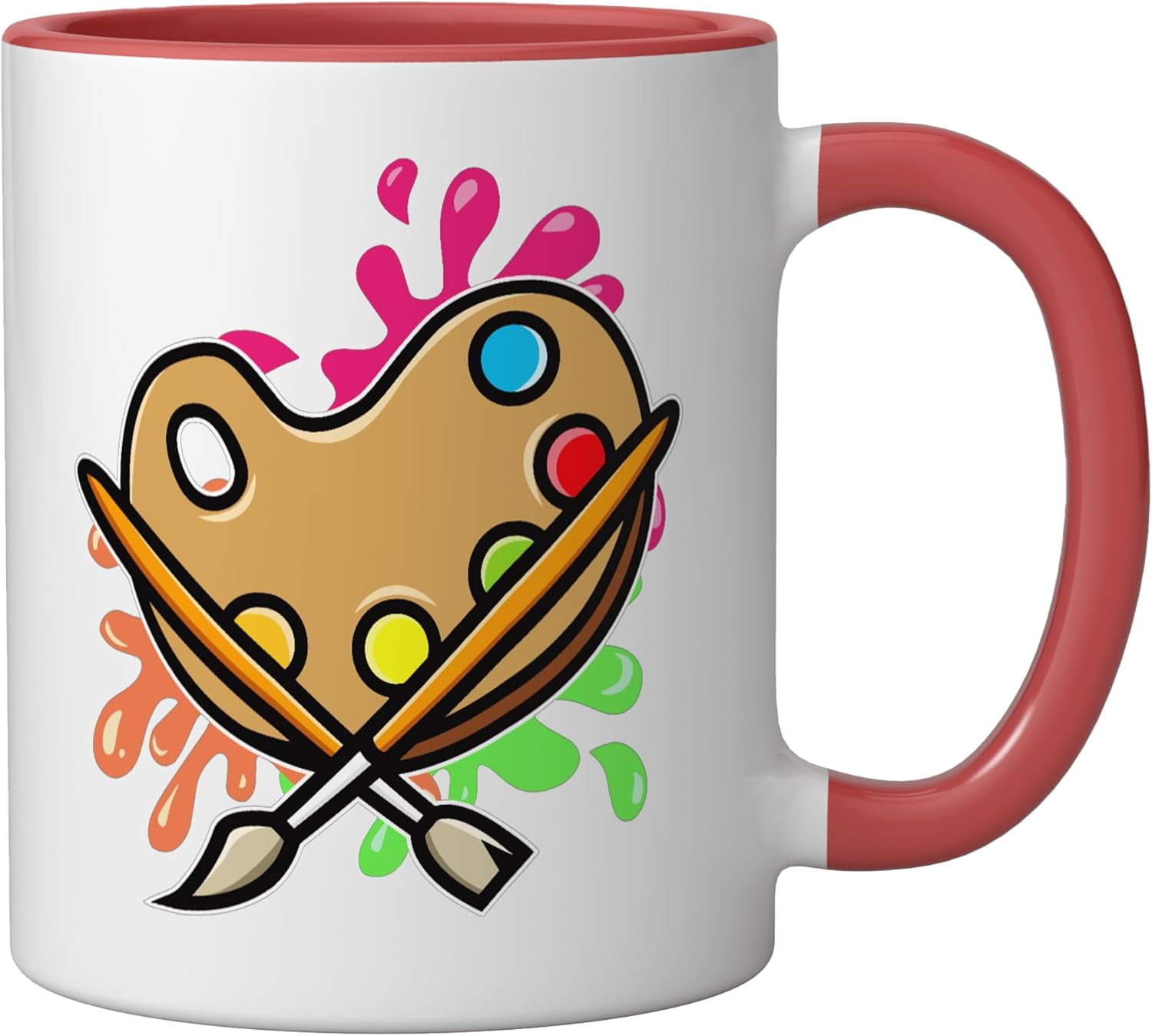JJEAN-Artist Paint Palette And Brushes I Art I Artist Ceramic Mug, Red/White