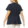 thumbnail image 4 of Unique Bargains Women's Plus Size Work Fashion Short Sleeve Elastic Waist Peplum Top 1X Navy Blue, 4 of 8