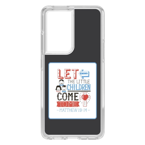 DistinctInk Clear Hybrid Case for Samsung Galaxy S21 Ultra (6.8" Screen) - Let the Little Children Come To Me - Tempered Glass Back