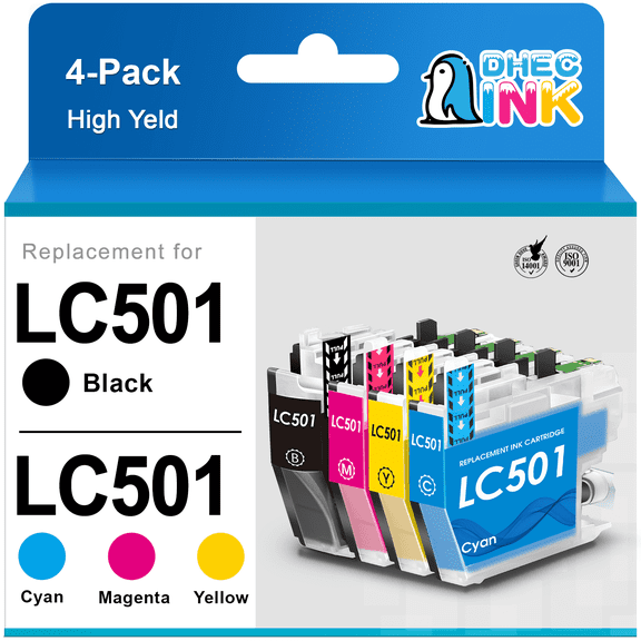 LC501 Ink Cartridges Compatible for Brother LC501 LC501XL LC 501 XL for MFC-J1360DW MFC-J1410DW Printer (4 Pack)