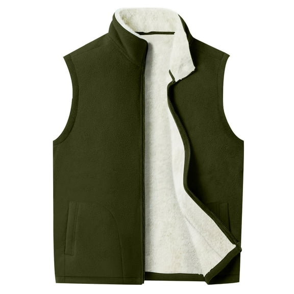 APEXFWDT Men's Winter Fuzzy Fleece Vest Zip-Up Sleeveless Stand-Collar Coat Warm Outerwear for Winter Layered Wear & Cold-Day Errands,M,Army Green