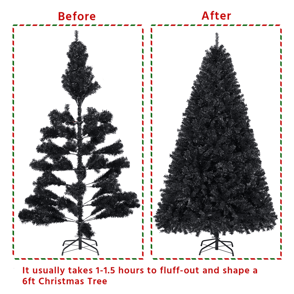 Alden Design 6FT Hinged Fir Artificial Christmas Tree with Foldable Stand, Black