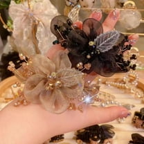 2Pack Pony Rhinestones Flower Hair Ties - Ponytail Holders - No Damage Hair Accessories for Women