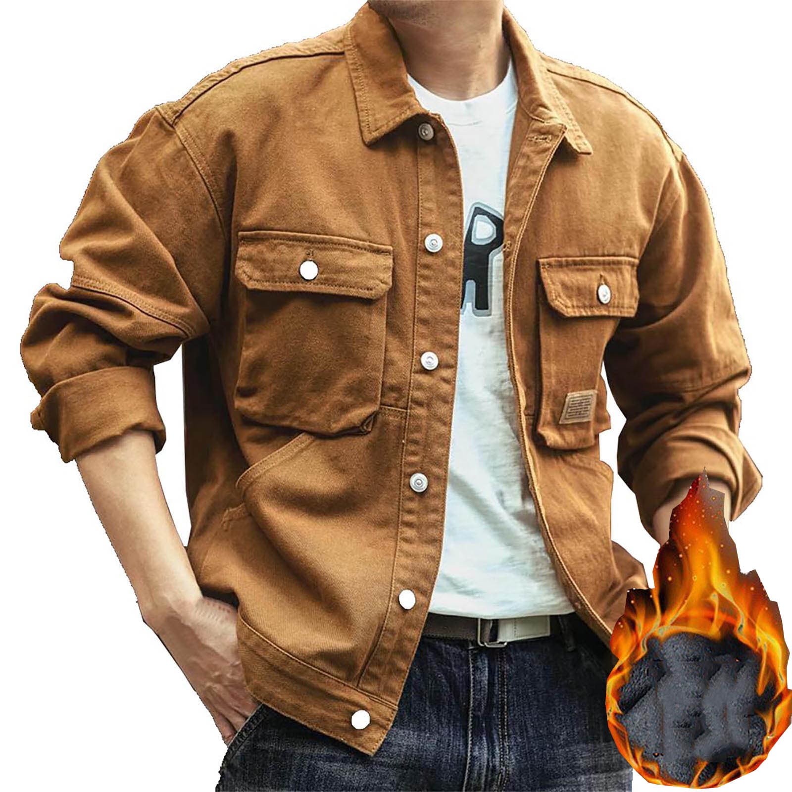 BiZtdJrK Men's Sherpa Lined Cargo Jackets with Pockets Casual