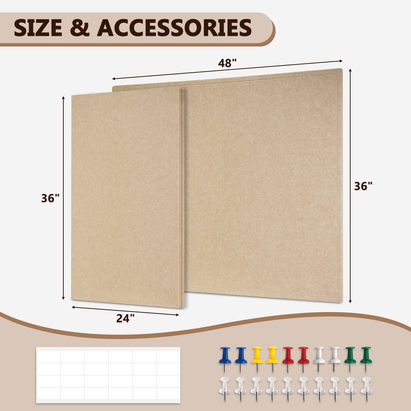 Beige Cork Bulletin Board 48" x 36", Foldable Felt Notice Pin Board for Wall, 4' x 3' Decorative Corkboard Photo Board DIY Vision Board with Self-Adhesive Tape for Office School Home with 20 Pushpins