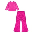 thumbnail image 3 of YONGHS Girls Shiny Dots Dance Crop Top Shirts with Bell Bottoms Pants Set Competition Party Costume Hot Pink 11-12, 3 of 7