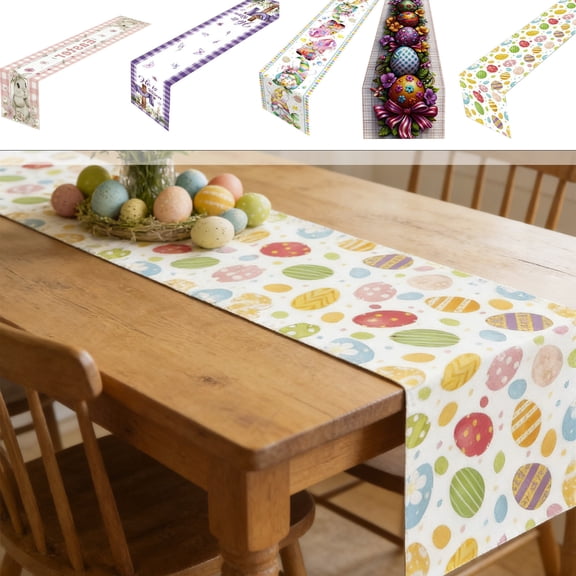 Yhmxh Easter Table Runner Flower Retro 13x36 Inch, Watercolor Easter Eggs Flower Pattern Table Runner, Easter Bunny Table Runner for Holiday Celebration, Kitchen, Party, Dinning Decorations