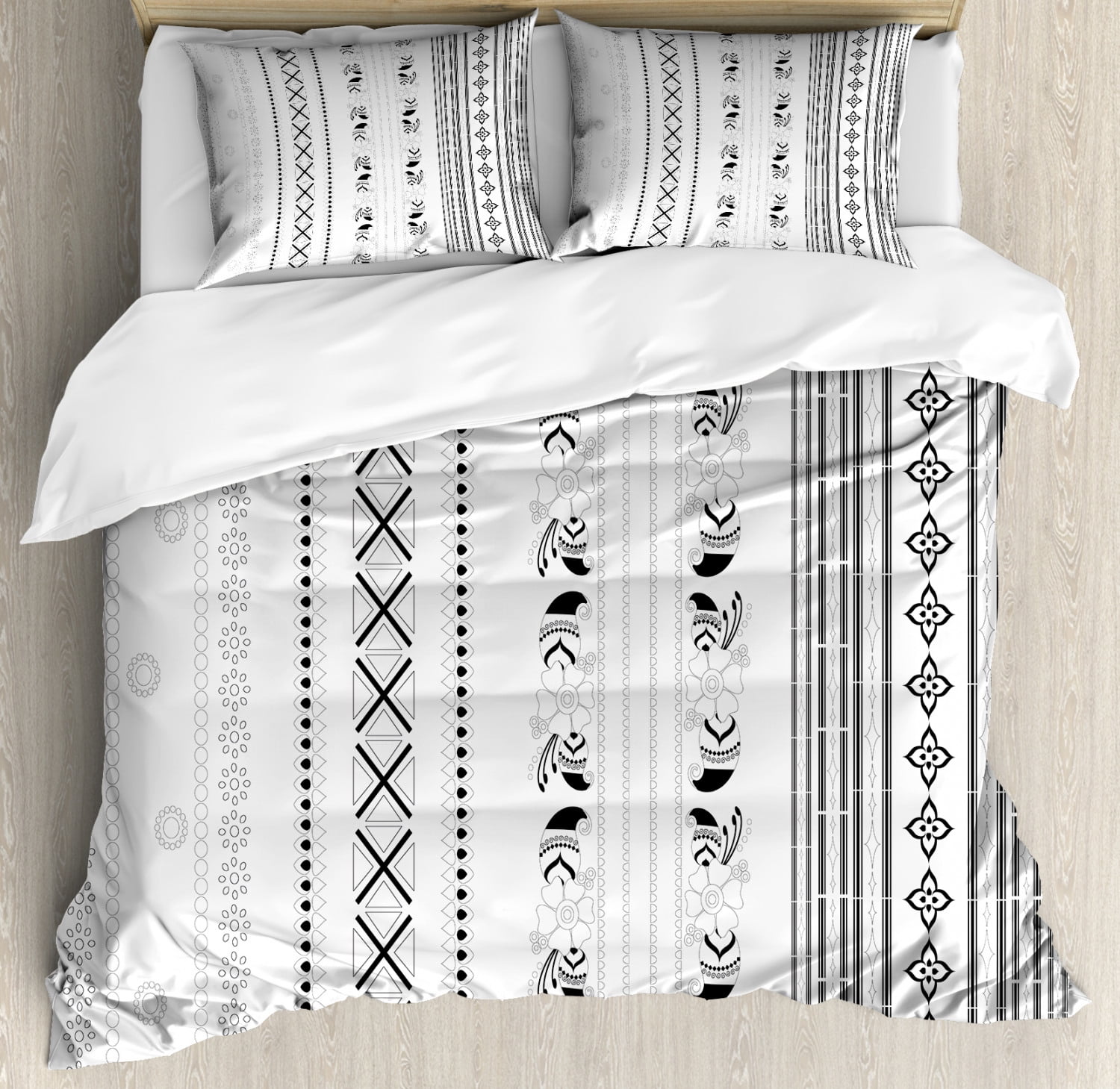 Henna Duvet Cover Set Vertical Stripes With Geometric Floral Old