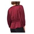 thumbnail image 2 of VINCE CAMUTO Womens Maroon Smocked Blouson Sleeve V Neck Wear To Work Peplum Top XS, 2 of 4