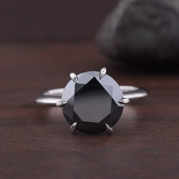 Women's 3Ct Round Cut Lab Created Black Diamond Daily Wear Solitaire Ring in 14K White Gold Plated