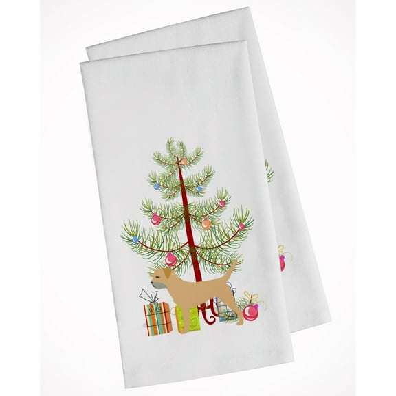 Border Terrier Merry Christmas Tree White Kitchen Towel Set of 2 Dish Towels