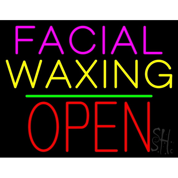 Facial Waxing Block Open Green Line LED Neon Sign 15 x 19 - inches, Black Square Cut Acrylic Backing, with Dimmer - Bright and Premium built indoor LED Neon Sign for Spa interior decor and storefront.