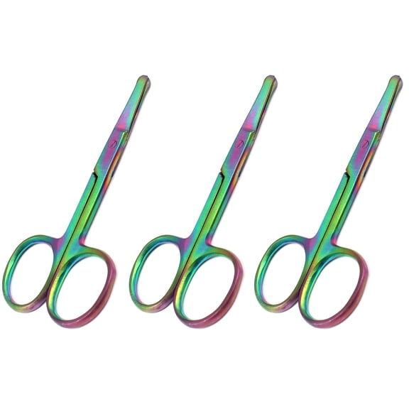 OdontoMed2011 Set of 3 Multi Titanium Color Rainbow Safety Nose Mustache Scissor 3.5" Straight Stainless Steel ODM