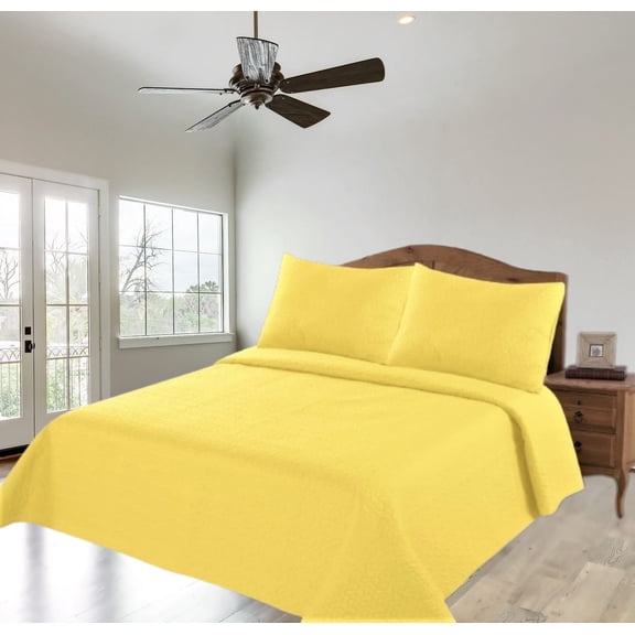 YELLOW QUEEN PERSIAN COLLECTION QUILT BEDDING BEDSPREAD COVERLET PILLOWCASES SET