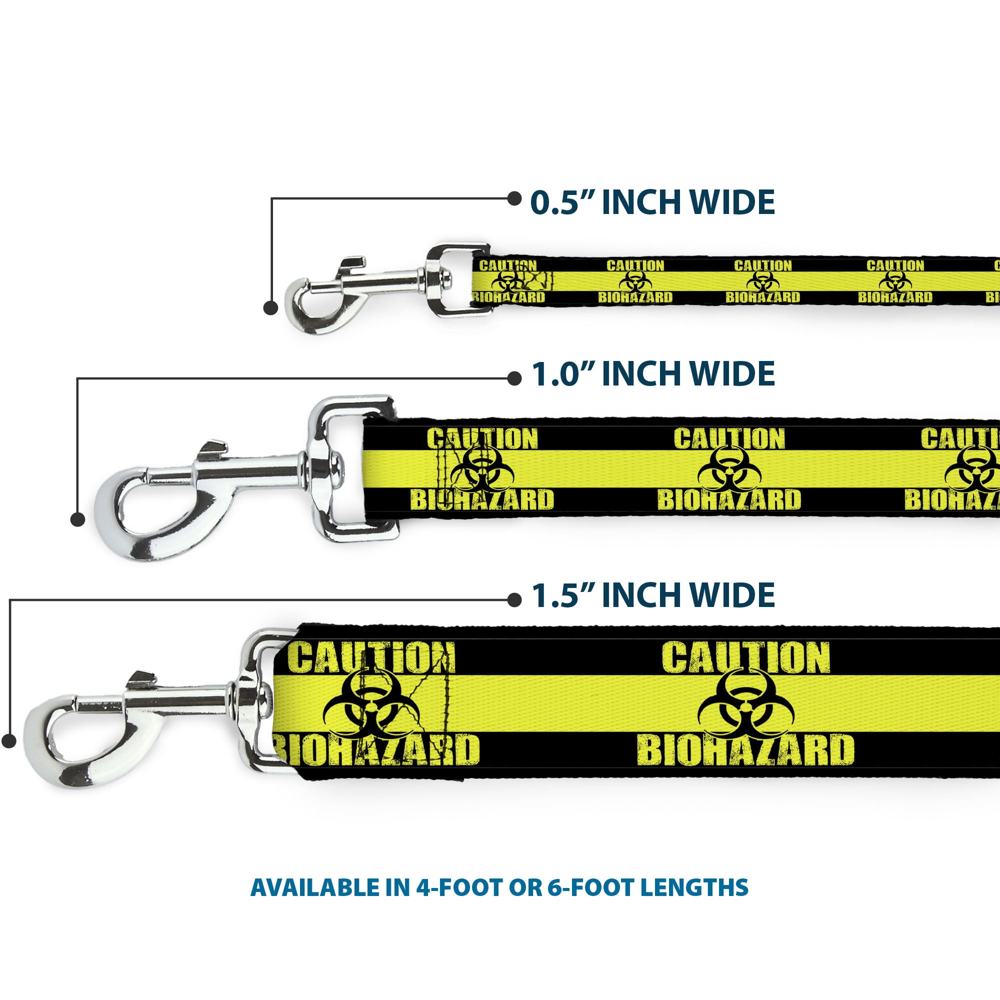 Buckle-Down Pet Leash, Dog Leash, Caution Biohazard Black Yellow, 6 Feet Long 1.0 Inch Wide
