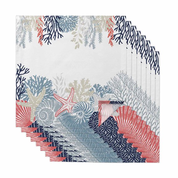 Coastal Starfish Cloth Napkins, Ocean Weeping Coral Beach Conch Washable and Reusable Dinner Napkins Set of 8, Table Napkin for Kitchen Party Birthday Wedding Hotel Housewarming 20"x20"