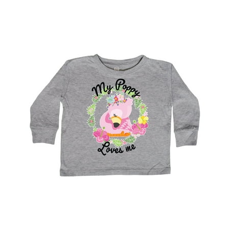 

Inktastic Baby Flamingo My Poppy Loves Me with Flower Wreath Gift Toddler Boy or Toddler Girl Long Sleeve T-Shirt