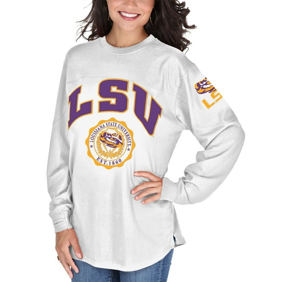 Women's Pressbox White LSU Tigers Edith Long Sleeve Oversized Top
