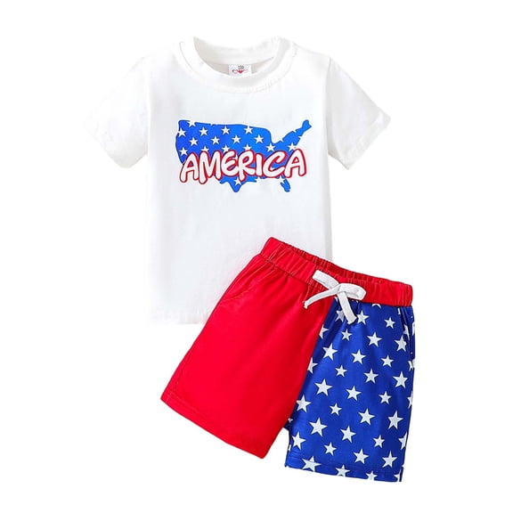Rotm 4th of July Outfit Toddler Baby Boy Girl 250 Years America Anniversary 250th Independence Day Freedom Shirt Shorts Set White,5-6 Years