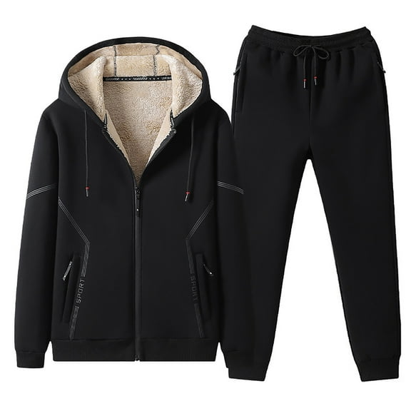 YYDGH Mens Sherpa Fleece Lined Tracksuits 2 Piece Hooded Athletic Sweatsuits Plus Size Zip Hoodies Jogging Pants Sweat Suits(Black,4XL)