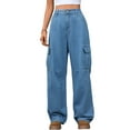 thumbnail image 3 of Pantalones Vaqueros Holgados para Mujer, Elásticos, Sueltos, de Cintura Alta y Pierna , Estilo Años 90, Y2K Azul Vaquero XL, 3 of 9