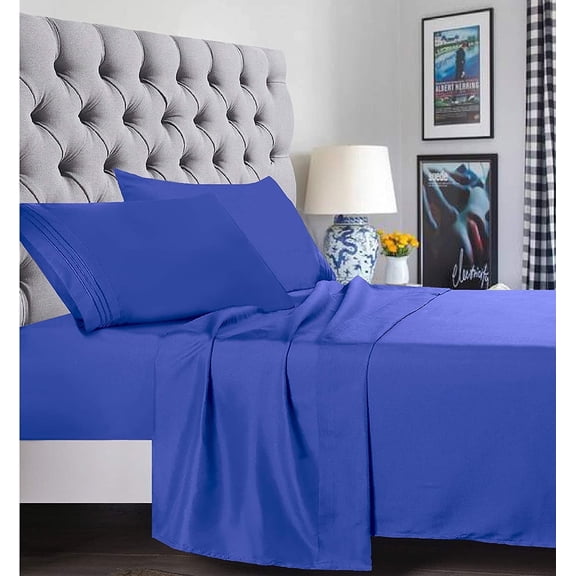 Elegant Comfort King Bed Sheet Set, 4-Piece Soft Microfiber Sheets, Wrinkle Free Deep Pocket, Royal Blue