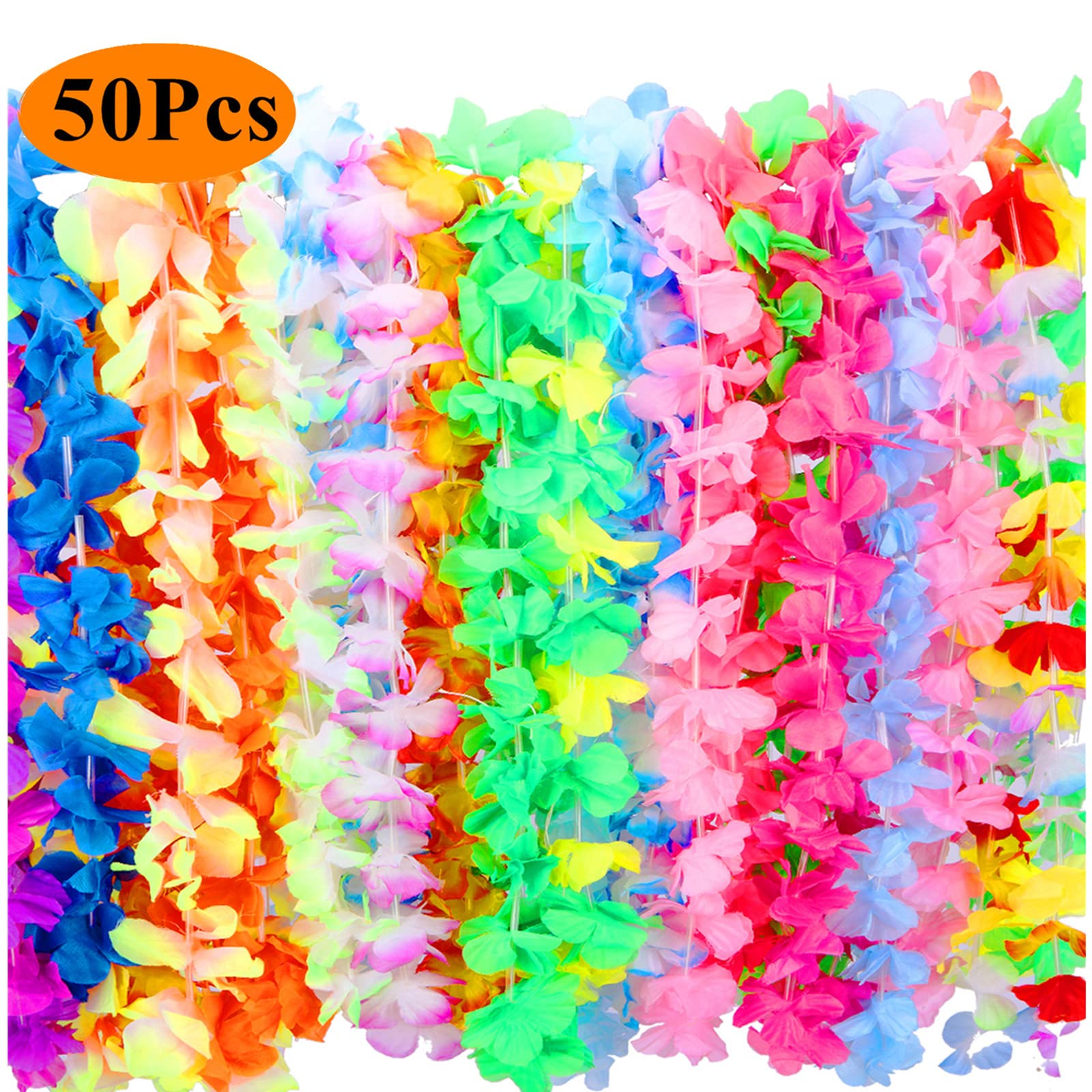 TSMJUWND Hawaiian Leis 50 Counts Hawaii Flower Leis for Adults and Kids