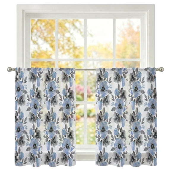 Spring Floral Sheer Curtains 45 Inch Long 2 Panels Watercolor Black Purple Flowers Rustic Farmhouse Light Filtering Rod Pocket Curtains, Sheer Voile Drapes for Living Room Bedroom 52"x45"