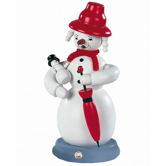 Fumoir d'Encens Allemand Bonhomme de Neige, Femme, Hauteur 23 cm / 9 Pouces, Erzgebirge original par Muller Seiffen