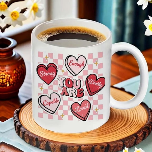 1pc Valentine S Day Inspirational Ceramic Coffee Mug Reusable Multipurpose Romantic Cup with Heartfelt Affirmations Wash Couples Sweethearts