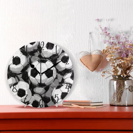 10 Quartz Indoor Wall Clock Silent Mechanism / Retro Sketch Soccer Collage