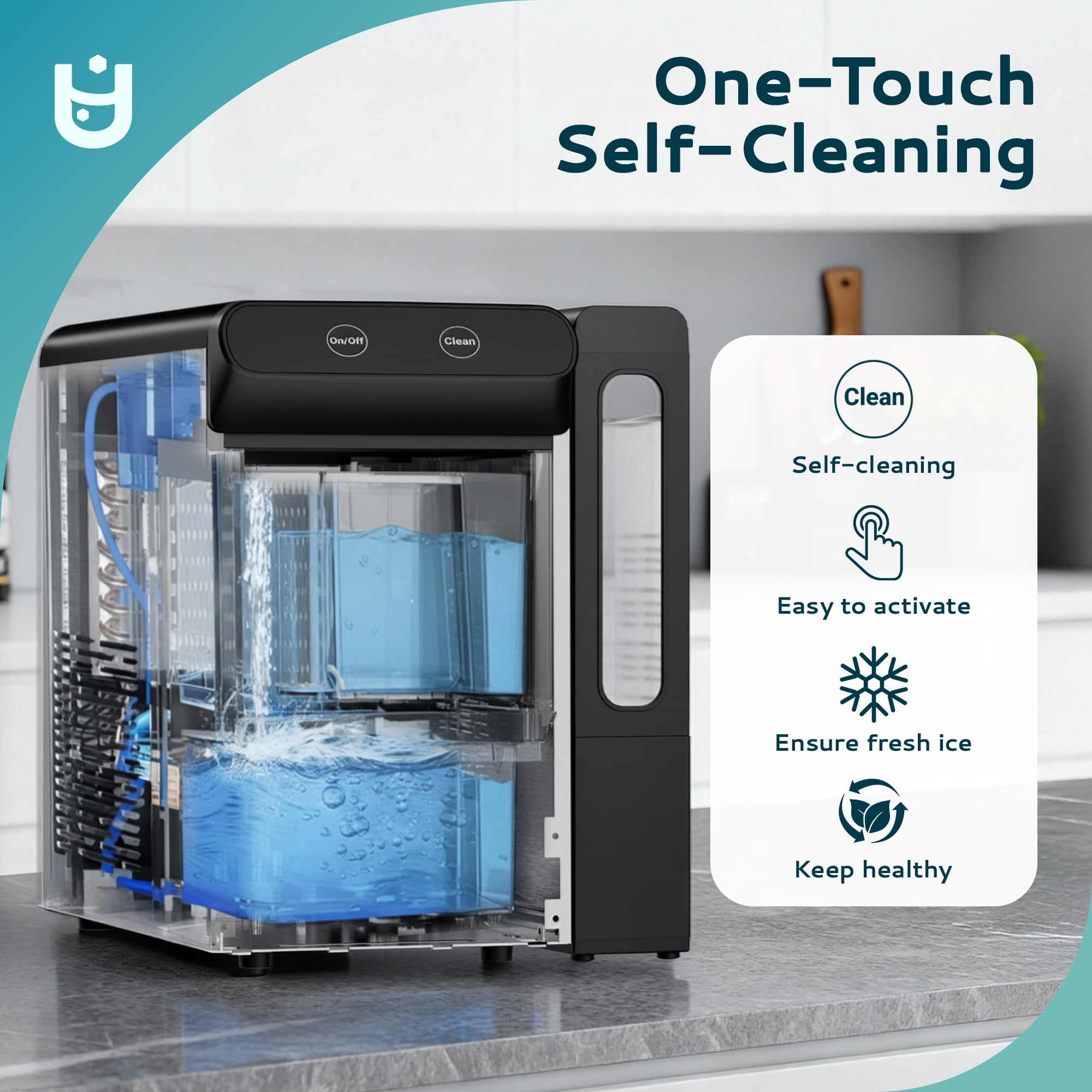 EUHOMY Countertop Nugget Ice Maker with External Water Tank, 26lbs/24H Chewable Ice Machine, Touch Control, Stainless Steel
