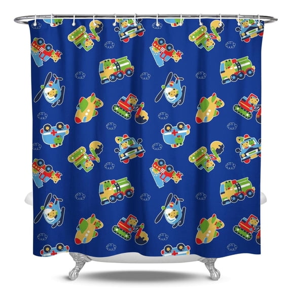 Construction Truck Shower Curtain - Waterproof Quick-Dry Bathroom Curtain Set with Excavator, Fire Truck & Cartoon Car Prints, Fade-Resistant, 84x72 Inches, Machine Washable