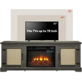 thumbnail image 7 of 65" Entertainment Center with Fireplace for 60 65 69 inch Television, TV Stand with 2 Rattan Doors Cabinets & Cable Holes, Wood TV Console, Rustic Farmhouse Living Room Furniture (Grey), 7 of 7