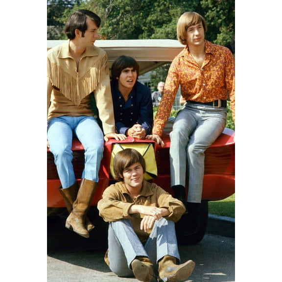 The Monkees Davy Jones Mickey Dolenz Peter Tork Group By Car Pose 24x36 Poster