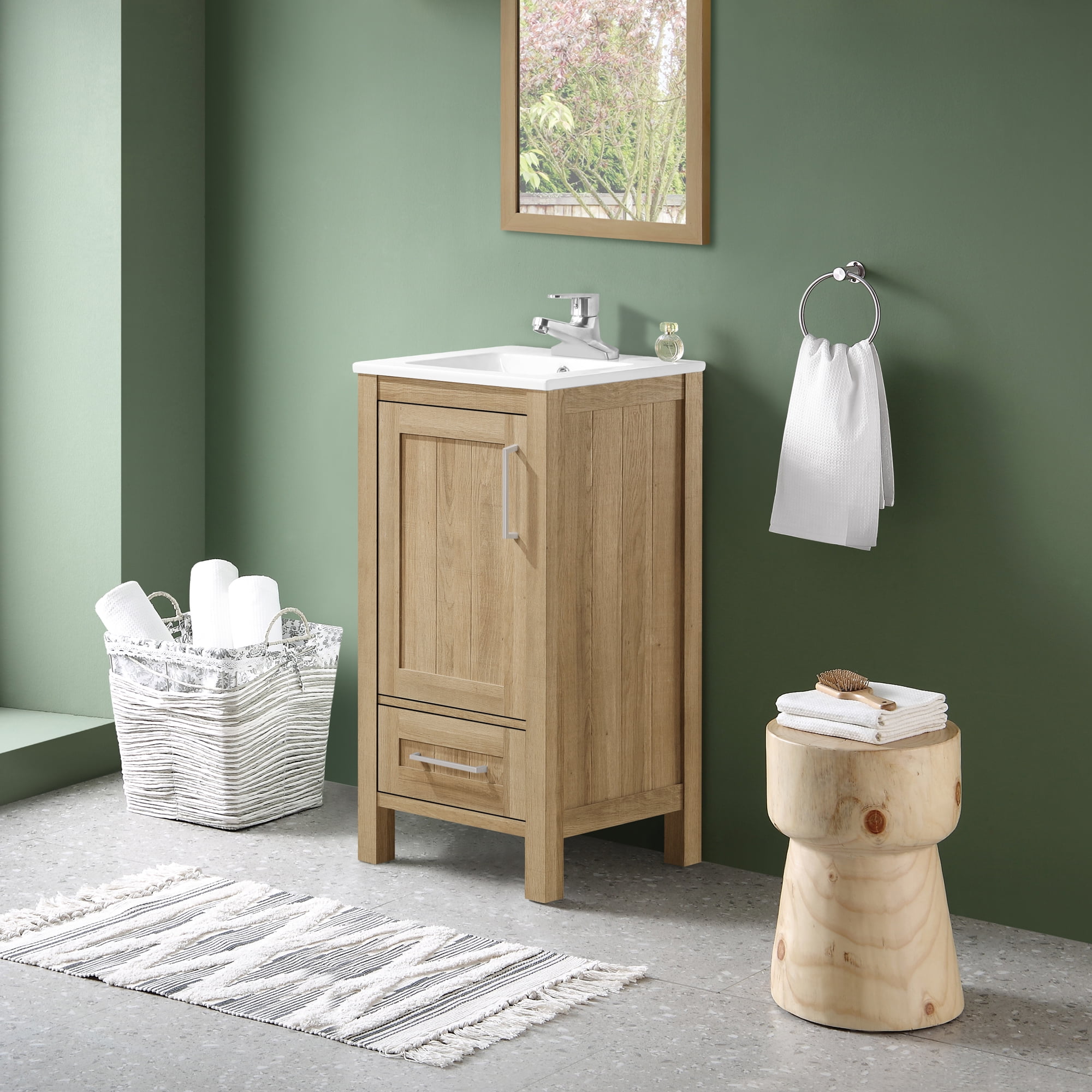 Ove Decors Kansas 18 W x 16" D Freestanding Bathroom Vanity with Sink, White Oak